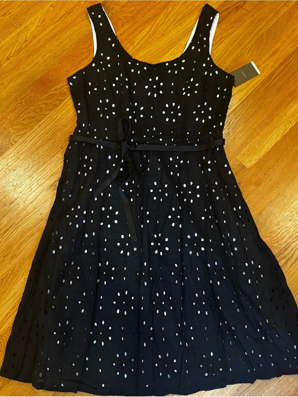 Black Eyelet Sleeveless Fit & Flare Dress, Waist Tie, NWT, Sz 16